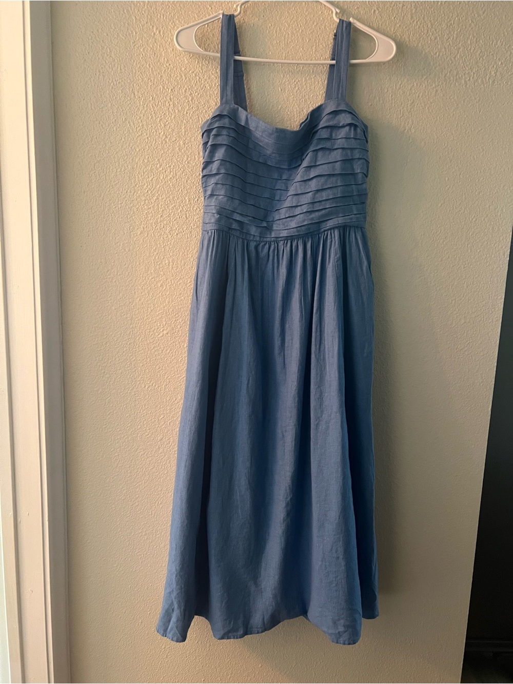 Abercrombie & Fitch Dusty Blue Pleated Bodice Midi Sundress